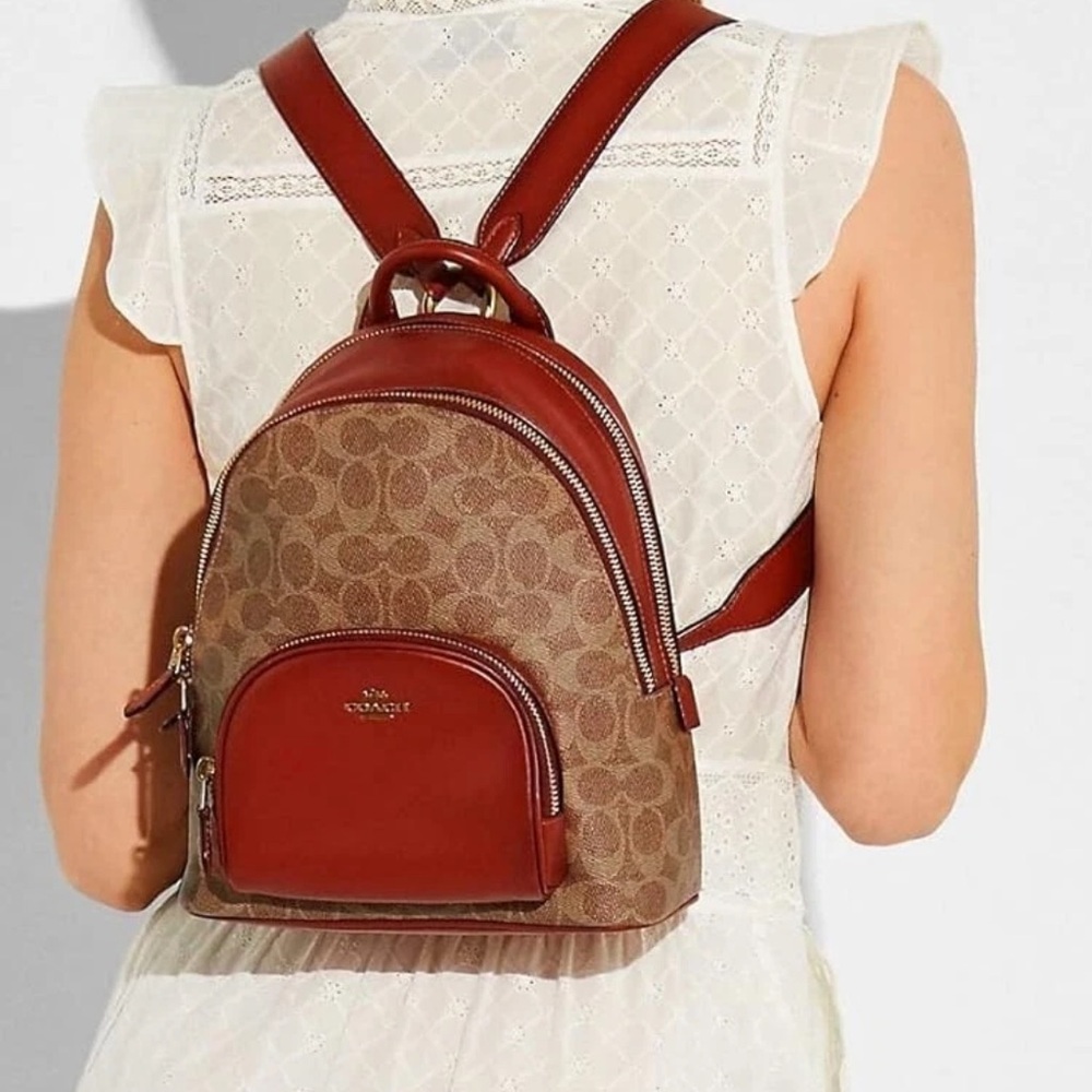 👜👛Coach Logo Leather Backpack Purse, Style: Carrie